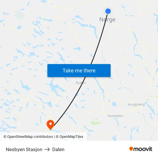 Nesbyen Stasjon to Dalen map