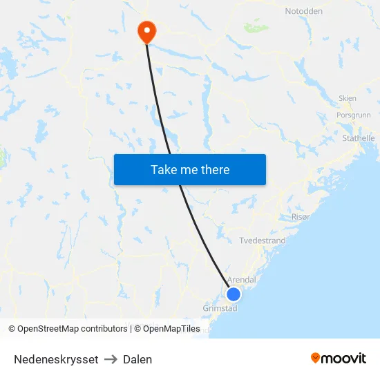 Nedeneskrysset to Dalen map