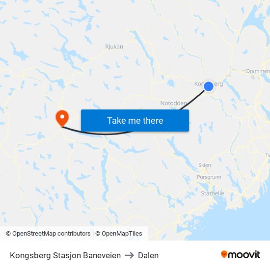 Kongsberg Stasjon Baneveien to Dalen map