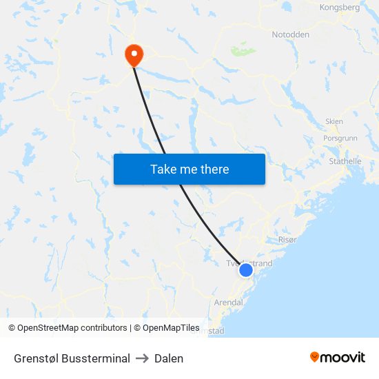 Grenstøl Bussterminal to Dalen map