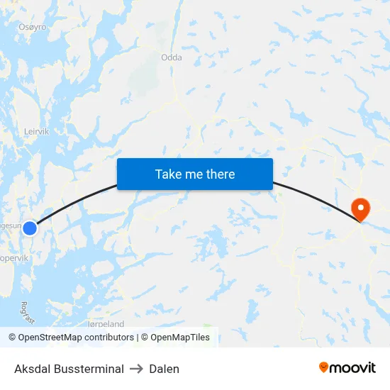 Aksdal Bussterminal to Dalen map