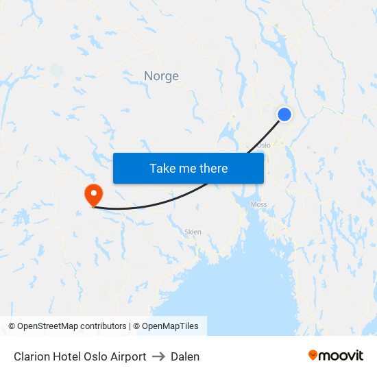 Clarion Hotel Oslo Airport to Dalen map