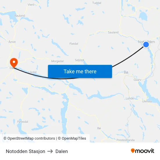Notodden Stasjon to Dalen map