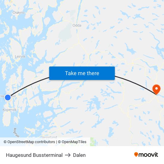 Haugesund Bussterminal to Dalen map