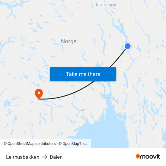Leirhusbakken to Dalen map