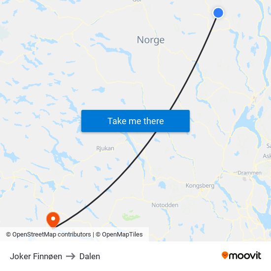 Joker Finnøen to Dalen map