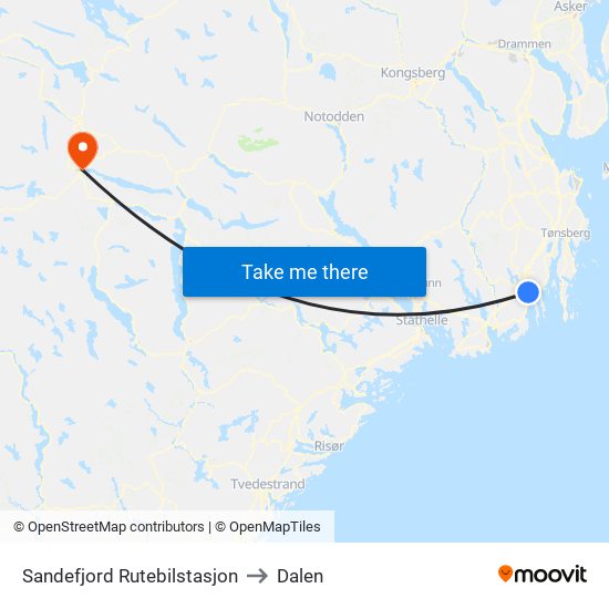 Sandefjord Rutebilstasjon to Dalen map