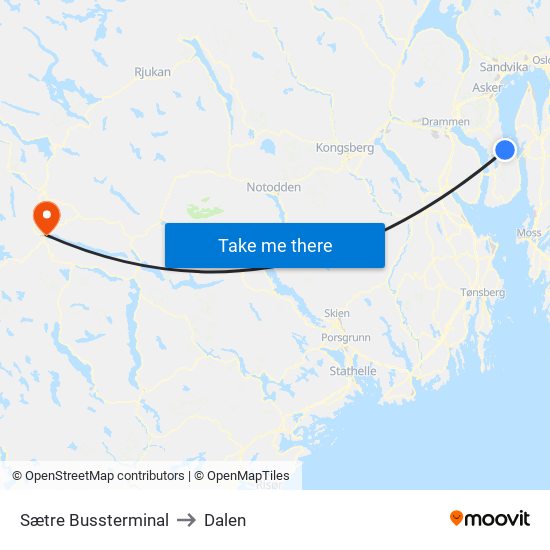 Sætre Bussterminal to Dalen map