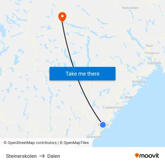 Steinerskolen to Dalen map