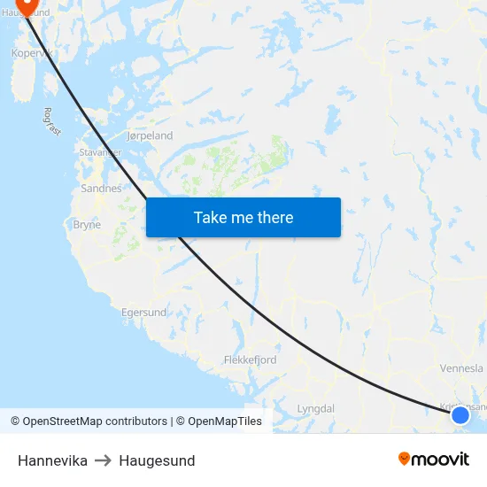 Hannevika to Haugesund map