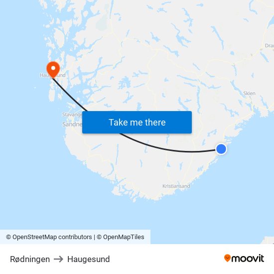Rødningen to Haugesund map