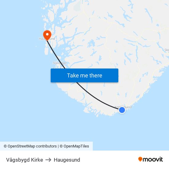 Vågsbygd Kirke to Haugesund map