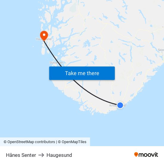 Hånes Senter to Haugesund map