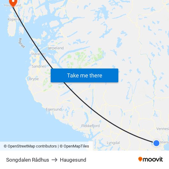 Songdalen Rådhus to Haugesund map