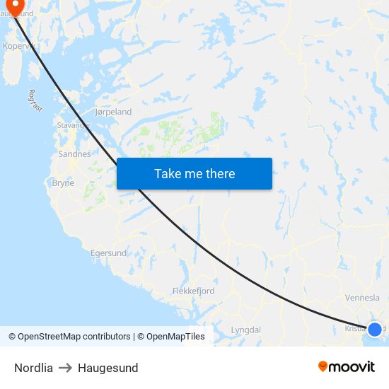 Nordlia to Haugesund map