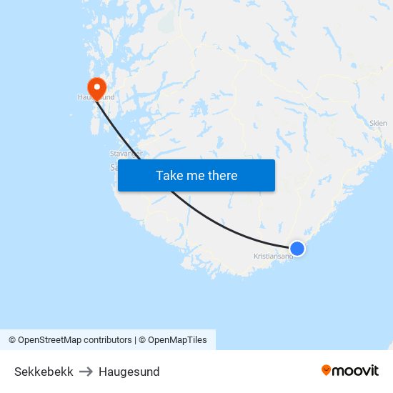 Sekkebekk to Haugesund map