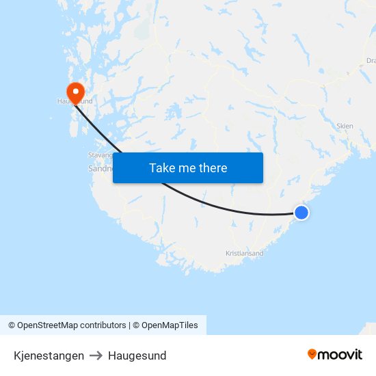 Kjenestangen to Haugesund map