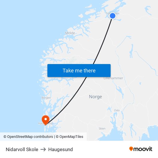 Nidarvoll Skole to Haugesund map