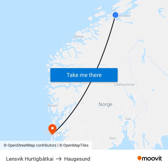 Lensvik Hurtigbåtkai to Haugesund map