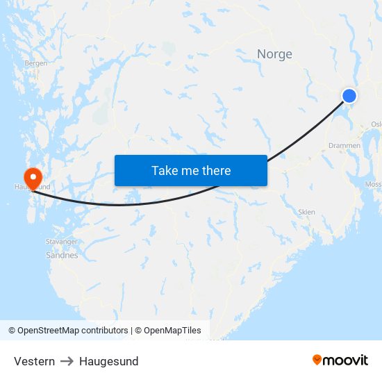 Vestern to Haugesund map