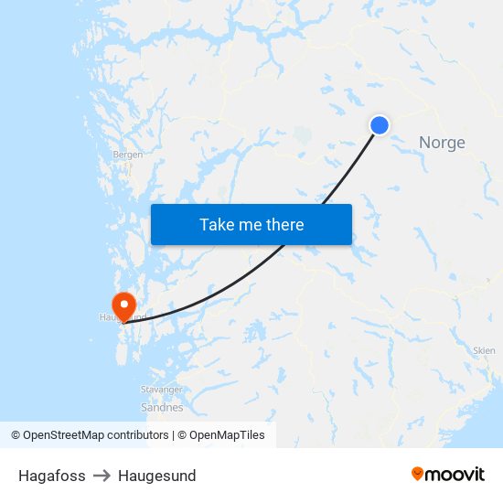 Hagafoss to Haugesund map