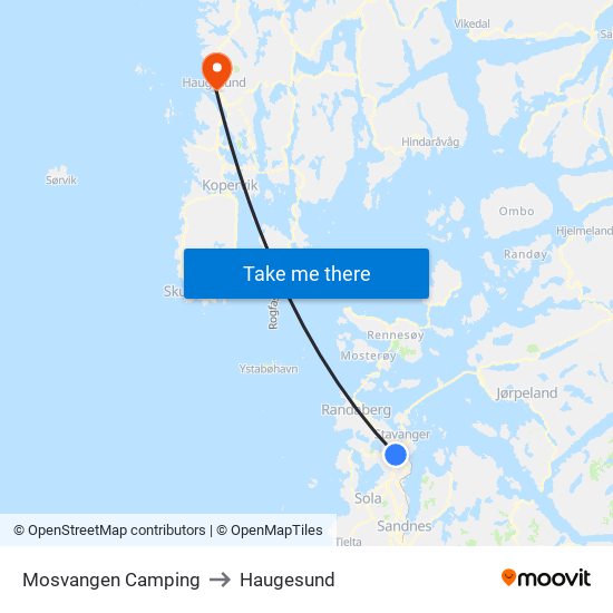 Mosvangen Camping to Haugesund map