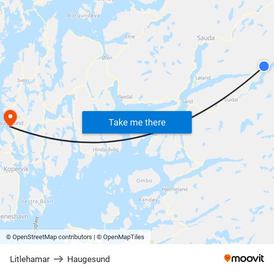 Litlehamar to Haugesund map