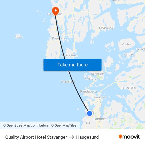 Quality Airport Hotel Stavanger to Haugesund map