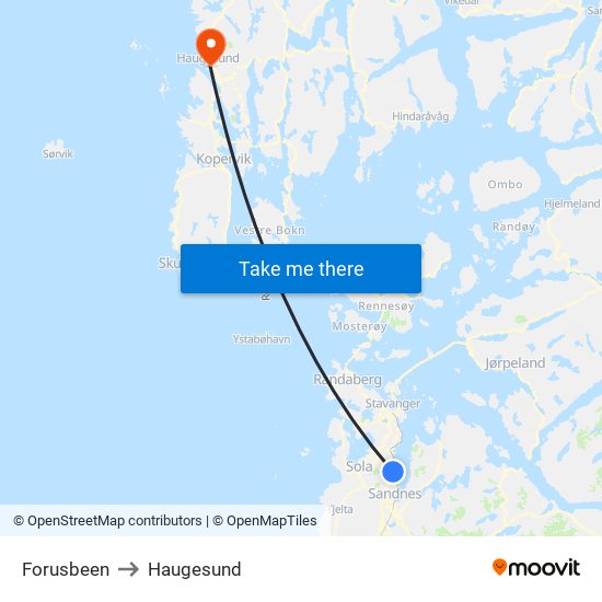 Forusbeen to Haugesund map