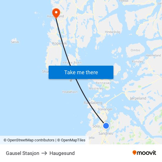 Gausel Stasjon to Haugesund map