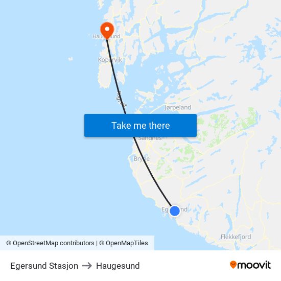 Egersund Stasjon to Haugesund map