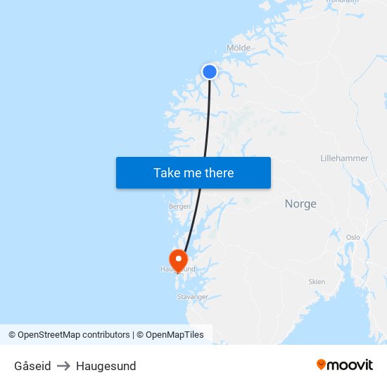 Gåseid to Haugesund map