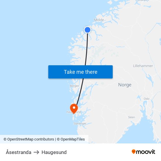 Åsestranda to Haugesund map