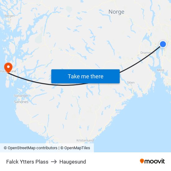 Falck Ytters Plass to Haugesund map