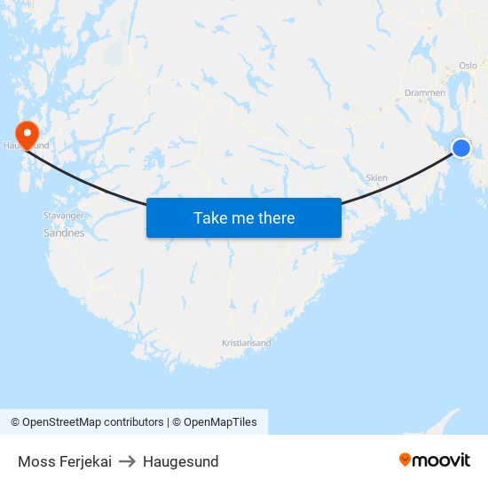 Moss Ferjekai to Haugesund map