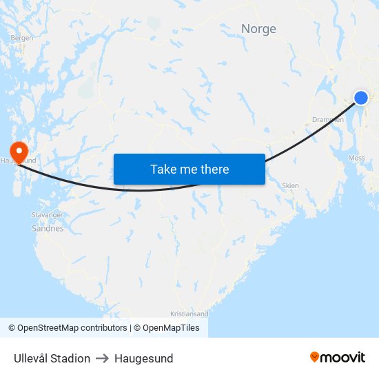 Ullevål Stadion to Haugesund map