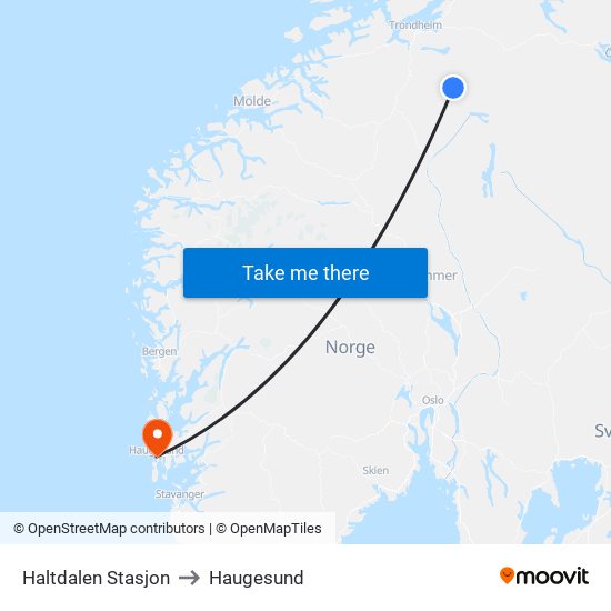 Haltdalen Stasjon to Haugesund map