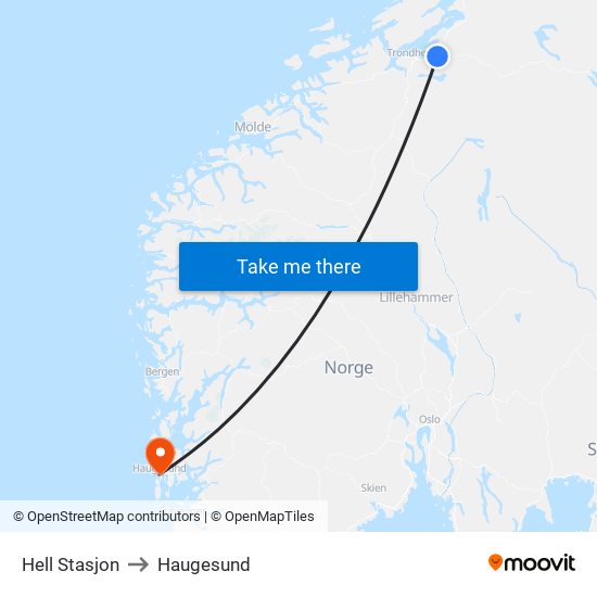 Hell Stasjon to Haugesund map