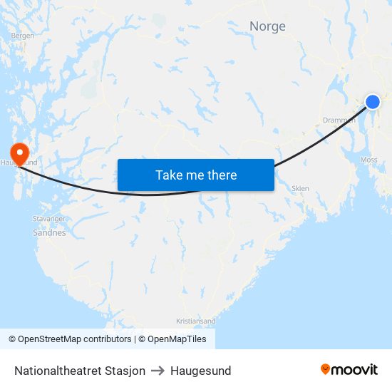 Nationaltheatret Stasjon to Haugesund map