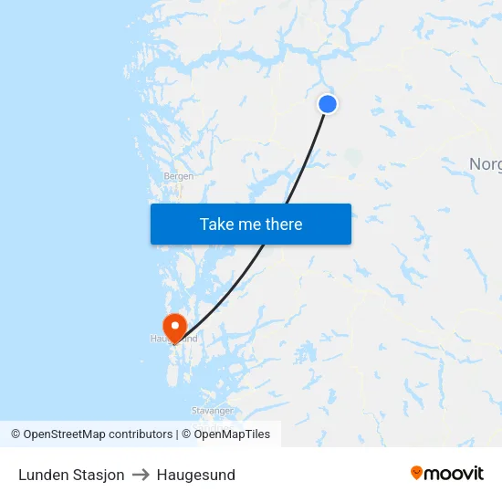 Lunden Stasjon to Haugesund map