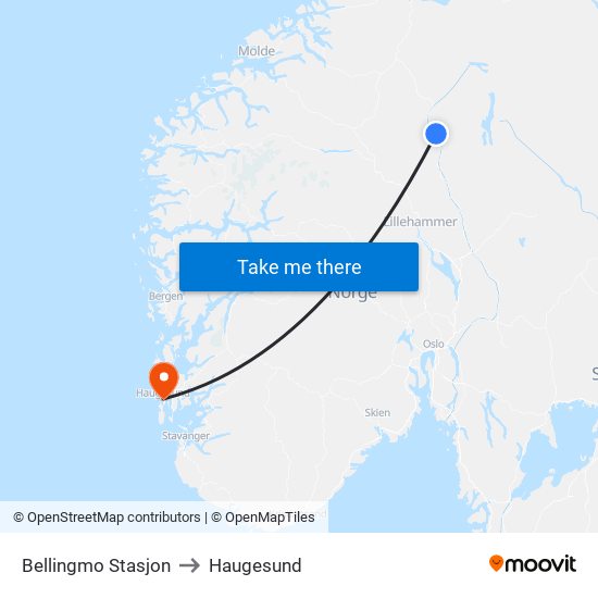 Bellingmo Stasjon to Haugesund map