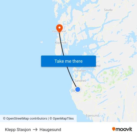 Klepp Stasjon to Haugesund map