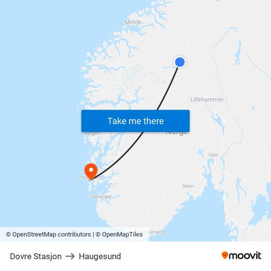 Dovre Stasjon to Haugesund map