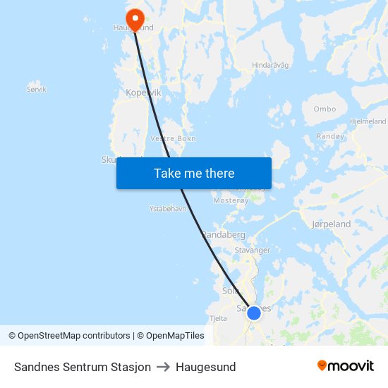 Sandnes Sentrum Stasjon to Haugesund map