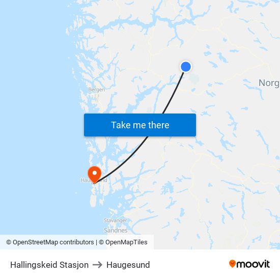 Hallingskeid Stasjon to Haugesund map