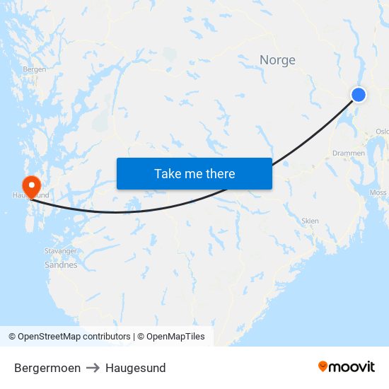 Bergermoen to Haugesund map