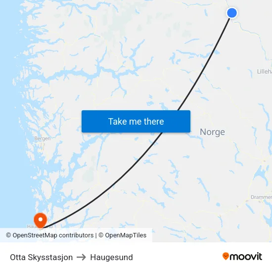 Otta Skysstasjon to Haugesund map