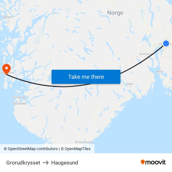 Grorudkrysset to Haugesund map