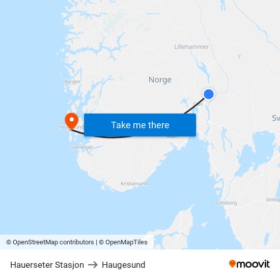 Hauerseter Stasjon to Haugesund map