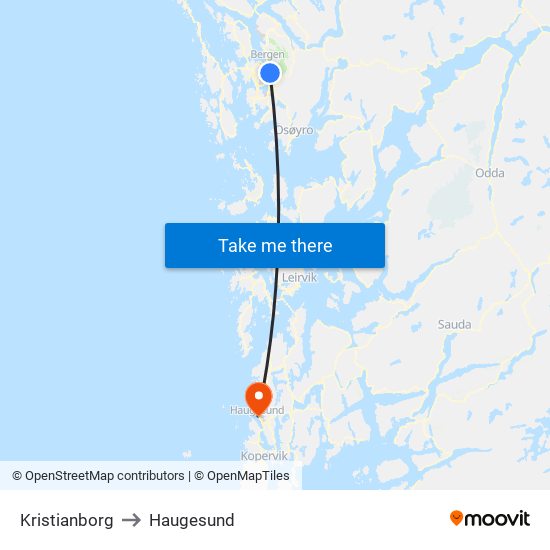 Kristianborg to Haugesund map